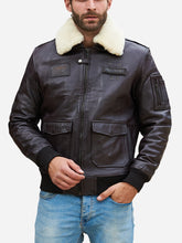 Load image into Gallery viewer, Air Bus Brown Leather Bomber Jacket