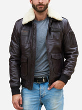 Load image into Gallery viewer, Air Bus Pilot Brown Leather Bomber Jacket
