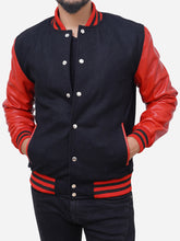 Load image into Gallery viewer, Men's Wool Blended Black and Red Bomber Jacket