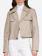 Load image into Gallery viewer, Beige Cropped Biker Jacket For Womens