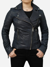 Load image into Gallery viewer, Women Classic Sheepskin Black Biker Leather Jacket