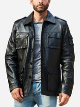 Load image into Gallery viewer, Black Casual Men Leather Trucker Jacket