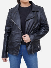 Load image into Gallery viewer, Genuine Black Biker Vintage Slim Fit Leather Jacket For Women