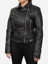 Load image into Gallery viewer, Women Slim Fit Black Leather Moto Jacket
