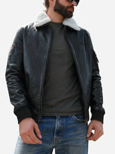 Lade das Bild in den Galerie-Viewer, Black Leather Aviator Jacket For Men