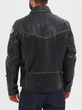 Load image into Gallery viewer, Vintage Style Black Leather Jacket With Patches for Men