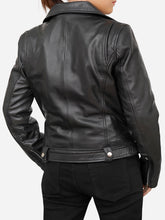 Load image into Gallery viewer, Women Slim Fit Black Motorcycle Sheepskin Leather Jacket