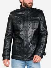 Load image into Gallery viewer, Men Black sheepskin leather jacket