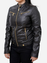 Lade das Bild in den Galerie-Viewer, Black Vintage Cafe Racer Women Biker Leather Jacket