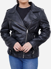 Load image into Gallery viewer, Women Genuine Black Biker Vintage Slim Fit Leather Jacket