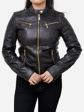 Lade das Bild in den Galerie-Viewer, Black Sheepskin Classic Moto Leather Jacket For Women