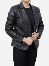 Load image into Gallery viewer, Women Casual Real Black Leather Blazer