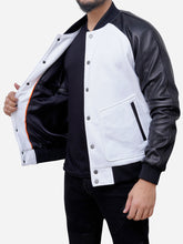 Lade das Bild in den Galerie-Viewer, Black and White Varsity Bomber Jacket For Men