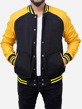 Load image into Gallery viewer, Grayson Black and Yellow Varsity Jacket