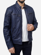 Lade das Bild in den Galerie-Viewer, Blue Leather Motorcycle Jacket