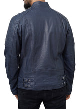 Load image into Gallery viewer, Men Cafe Racer Blue Biker Leather Jacket
