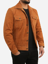 Load image into Gallery viewer, Men Brown Leather Suede Trucker Jacket