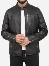 Load image into Gallery viewer, Men Cafe Racer Black Leather Jacket
