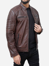 Load image into Gallery viewer, Padded Leather Motorcycle Jacket For Men