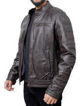 Lade das Bild in den Galerie-Viewer, Cafe Racer Vintage Brown Biker Leather Jacket For Men
