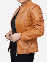Load image into Gallery viewer, Maria Casual Distressed Brown Leather Biker Jacket