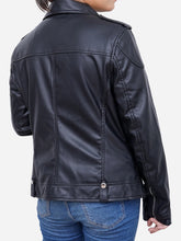 Load image into Gallery viewer, Women Fitted Style Genuine Black Leather Motorcycle Jacket