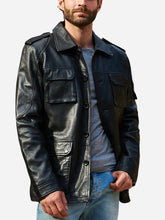Load image into Gallery viewer, Casual Black Men Leather Trucker Jacket