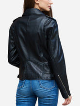 Load image into Gallery viewer, Women Black Leather Biker Jacket