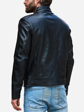 Load image into Gallery viewer, Men Sheepskin Black Racer Leather Jacket