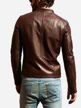 Load image into Gallery viewer, Men Casual Brown Leather Motorcycle Jacket