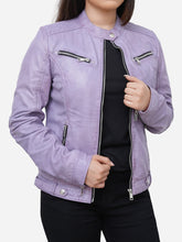 Load image into Gallery viewer, Charlotte Casual Slim Fit Purple Leather Biker Jacket