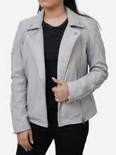 Load image into Gallery viewer, Grey Leather Biker Jacket