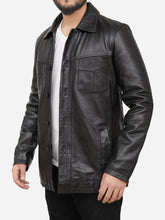 Load image into Gallery viewer, Men Vintage Black Trucker Style Leather Jacket