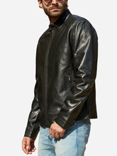 Load image into Gallery viewer, black real leather biker jacket