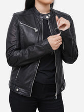 Load image into Gallery viewer, Women Vintage Style Cafe Racer Leather Jacket