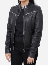 Load image into Gallery viewer, Vintage Style Black Cafe Racer Leather Jacket For Women
