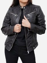 Load image into Gallery viewer, Women Real Sheepskin Classic Black Leather Jacket