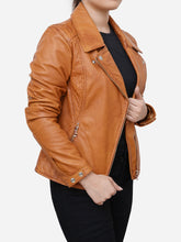 Load image into Gallery viewer, Classic Biker Vintage Brown Leather Jacket For Women