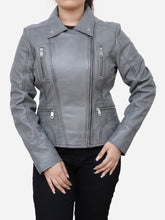 Load image into Gallery viewer, Gianna Real Sheepskin Gray Leather Moto Jacket