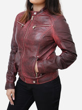 Load image into Gallery viewer, Women Maroon Classic Biker Style Leather Jacket