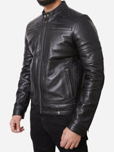 Load image into Gallery viewer, Classic Zipper Pockets Style Men Black Leather Jacket