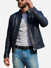 Load image into Gallery viewer, Charlie Didrik Blue Leather Motorcycle Jacket