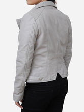 Load image into Gallery viewer, Casual Fitted Grey Womens Leather Motorcycle Jacket