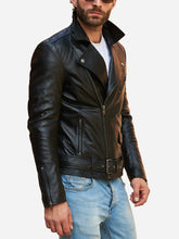 Load image into Gallery viewer, Men Classic Style Black Biker Leather Jacket