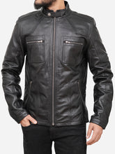 Load image into Gallery viewer, Alfred Black Motorcycle Leather Jacket