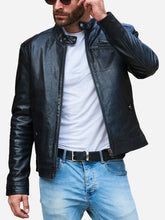 Load image into Gallery viewer, Casual Black Leather Biker Jacket For Men