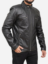 Load image into Gallery viewer, Men Black Motorcycle Leather Jacket