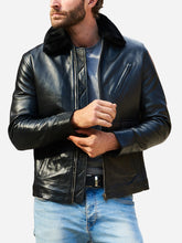 Load image into Gallery viewer, Jasper Aviator Flight Shearling Black Leather Jacket