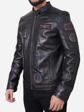 Load image into Gallery viewer, Black Flight Control Leather Jacket for Men