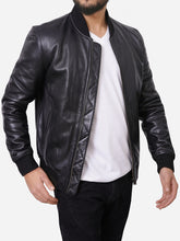 Load image into Gallery viewer, Men Genuine Fitted Style Black Bomber Leather Jacket
